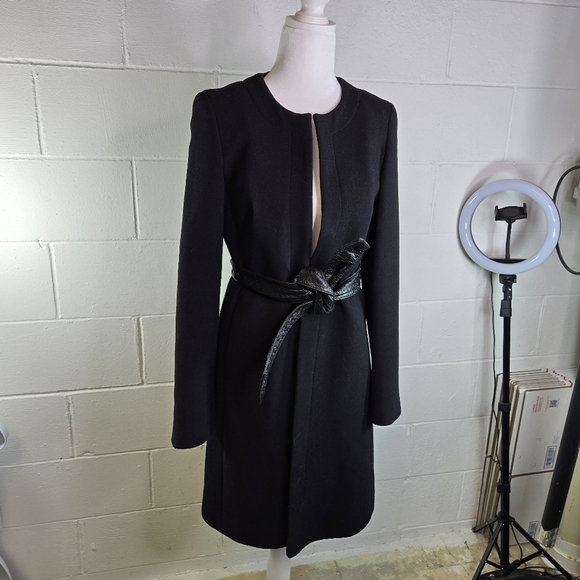 J. CREW black wool blend minimalist belted long coat - Picture 10 of 12